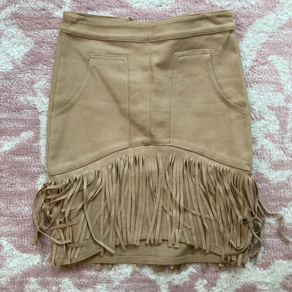 Peach Love California Tan Cream Asymmetrical Mini Skirt
